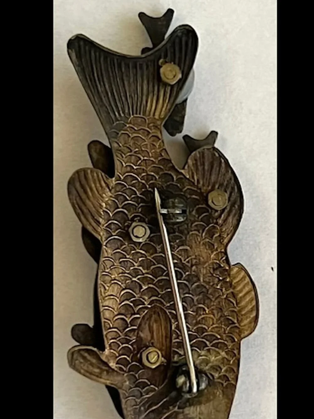 Vintage FISH Brasstone Steampunk Brooch Thomas Mann Style